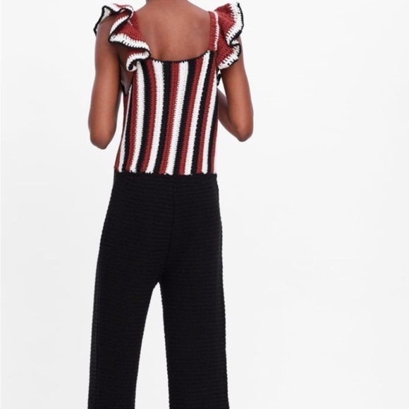 Zara Limited Edition Rust White Black Crocheted Ruffles Trim Striped Jum… - Picture 4 of 9